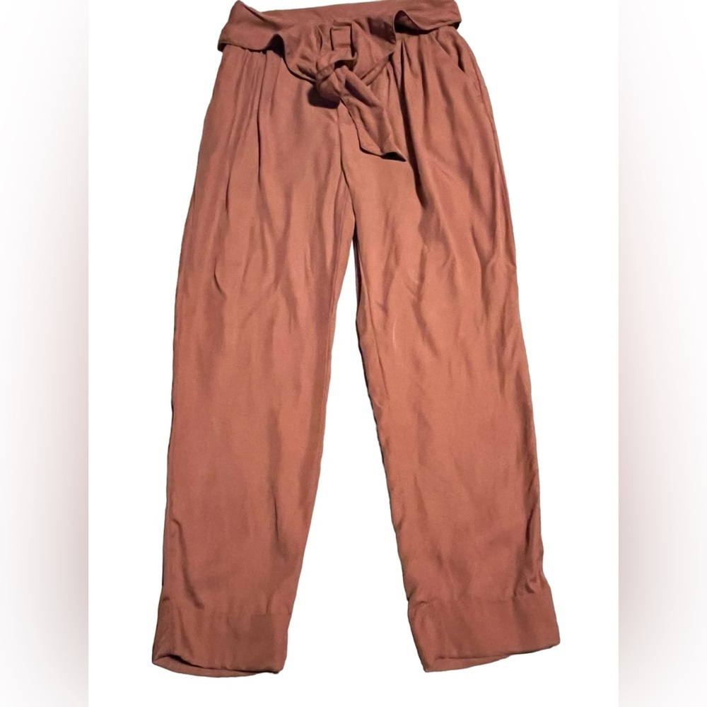 Anthropologie Cartonnier Pink Kingsley Tie Front Belted Tapered Pants Size US 4